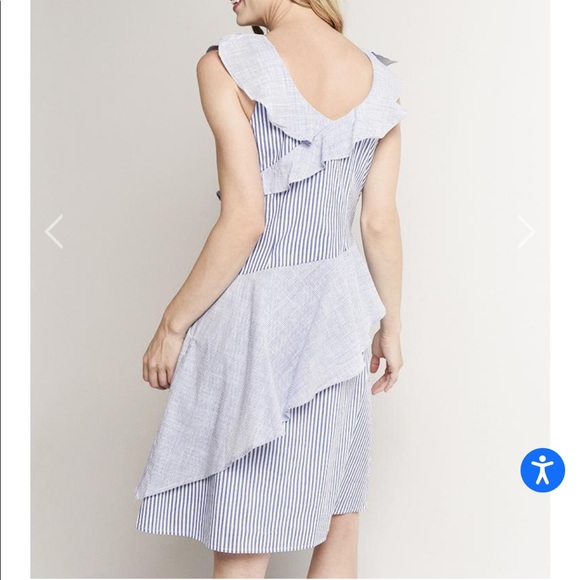 COLLECTIVE CONCEPTS Sleeveless Blue and White Striped Dress with Ruffles - Picture 15 of 15